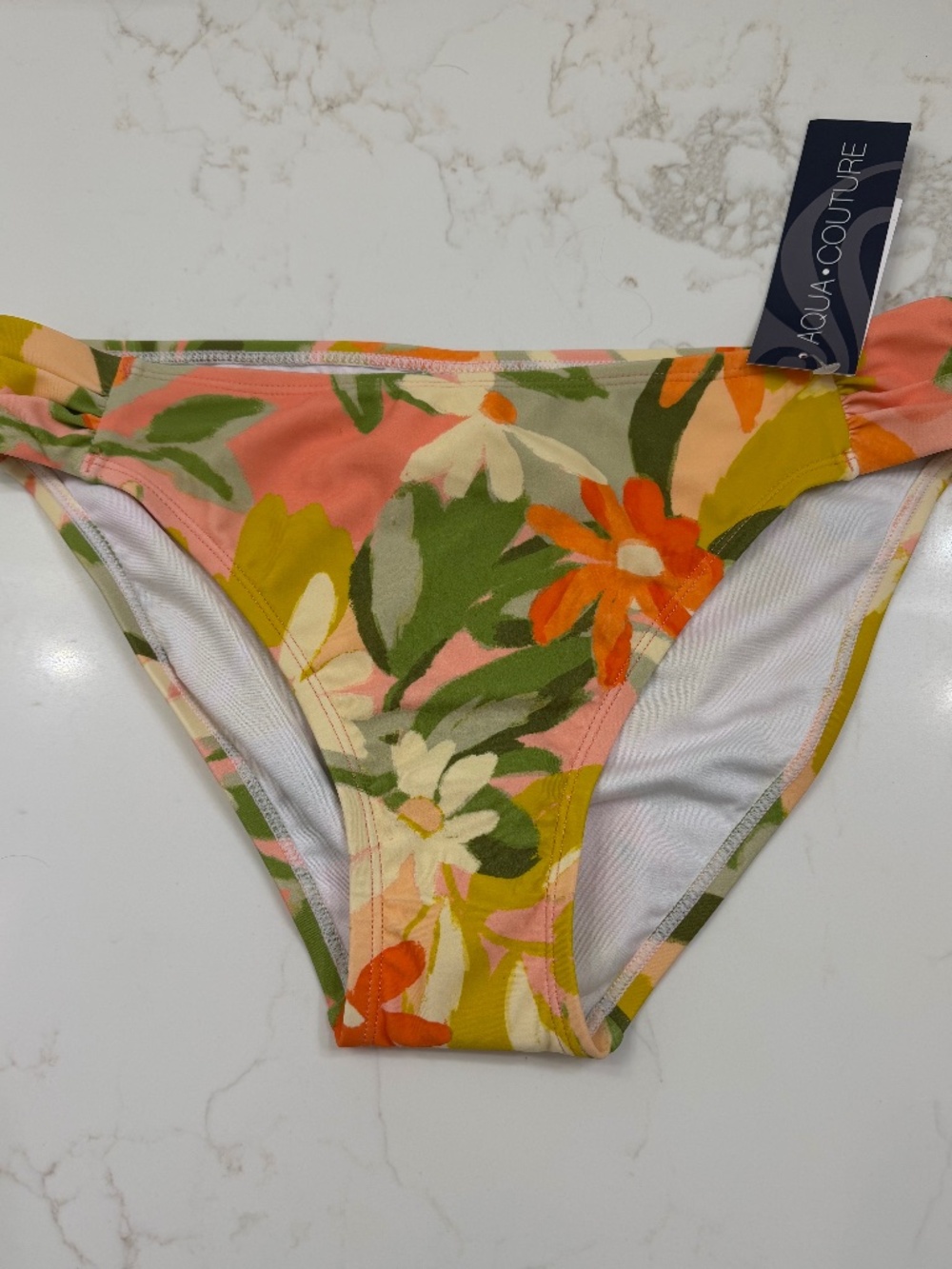 NWT Aqua Couture Swim Bottoms Tropical Peach/Green/Tan Print Size M